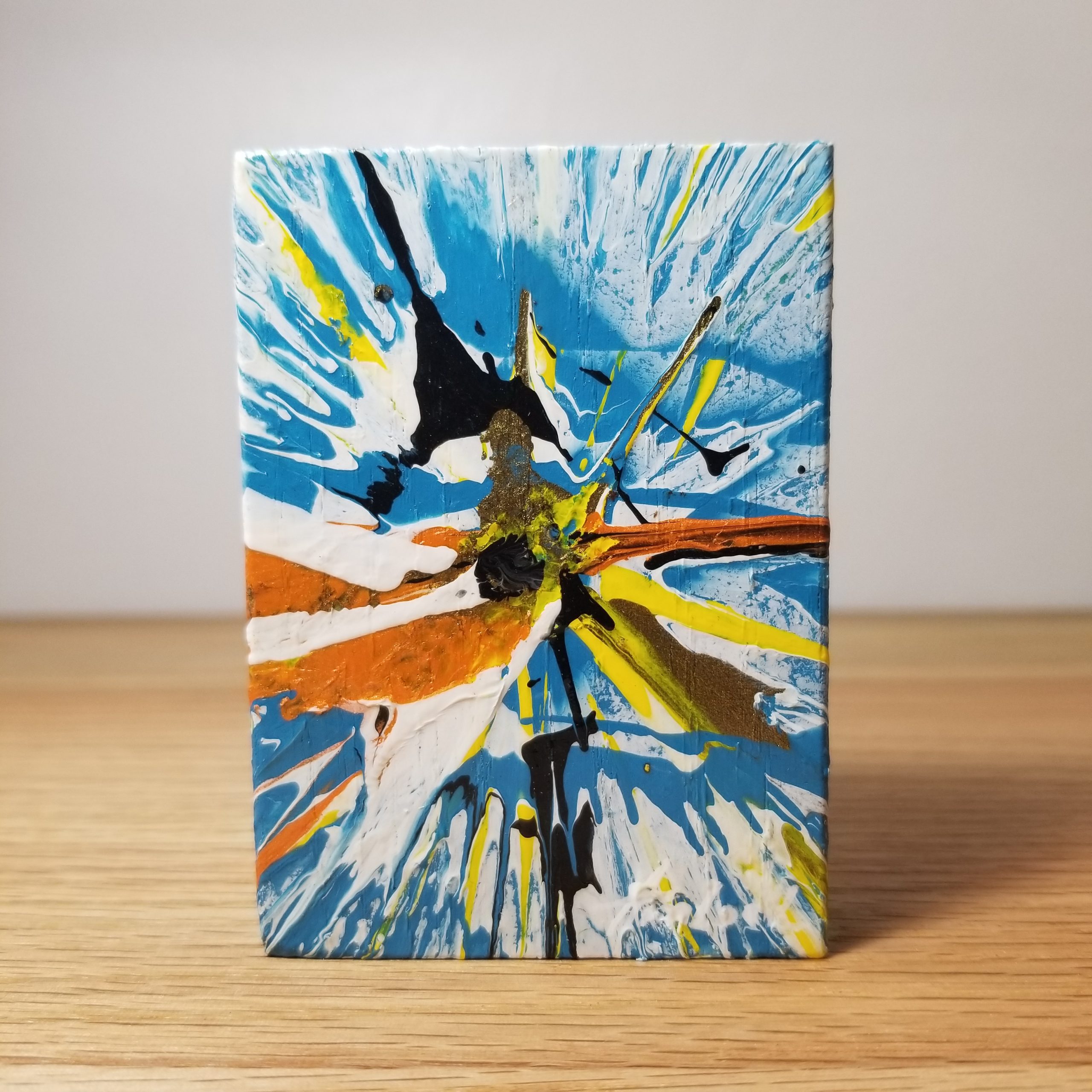 Sunkissed Fracture - 3.5"x2.5" - Velocity Spin Art Series - Freestanding Original Painting - Image 8